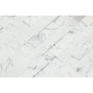 Tilefornia Carrara White Italian (Bianco Carrara) Marble 1 X 2 Brick Mosaic Tile, Split Faced - Tilefornia