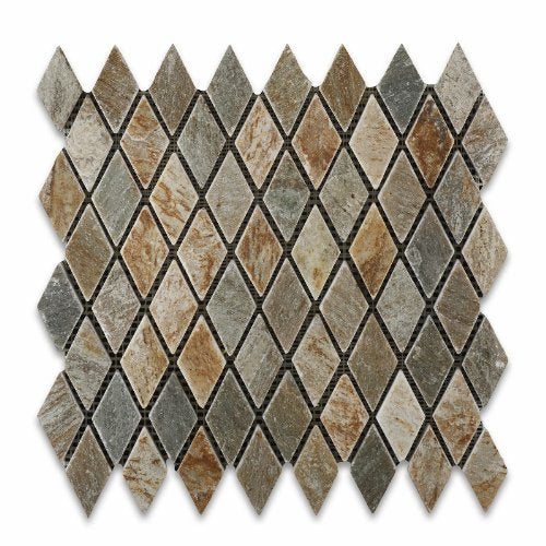 Golden White Quartzite Tumbled Diamond Mosaic Tile - Lot of 50 sq. ft. - Tilefornia
