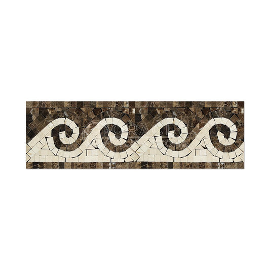 Emperador Dark Spanish Marble Wave Border with Crema Marfil Marble, Polished - Tilefornia