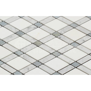 Carrara White Italian (Bianco Carrara) Marble Lattice (Thassos + Carrara + Green) Mosaic Tile, Polished - Tilefornia