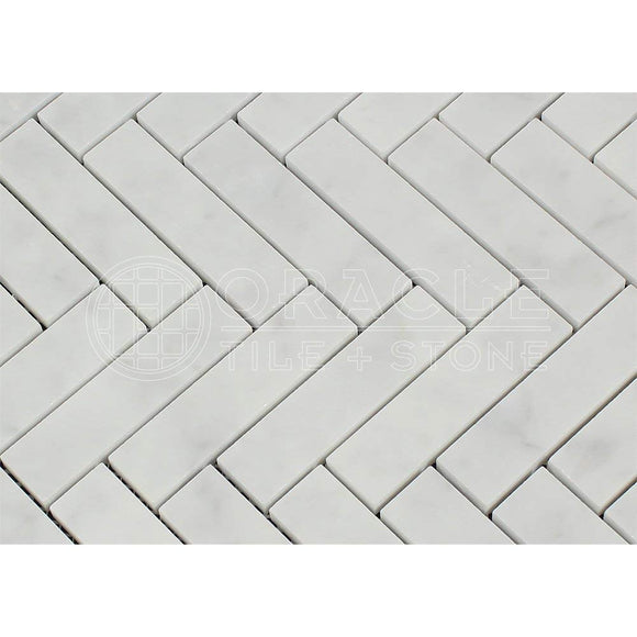 Carrara White Italian (Bianco Carrara) Marble 1 X 4 Herringbone Mosaic Tile, Honed - Tilefornia