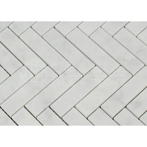 Carrara White Italian (Bianco Carrara) Marble 1 X 4 Herringbone Mosaic Tile, Polished - Tilefornia