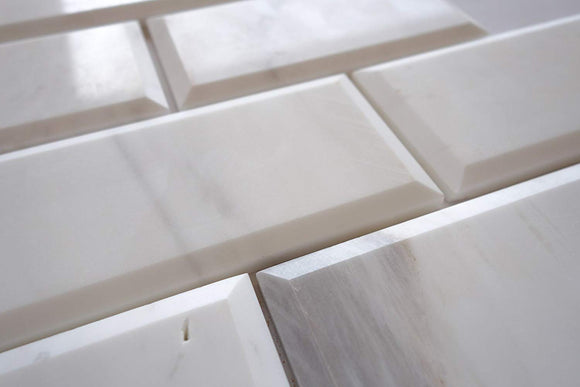 Dolomite White (Bianco Dolomiti) Marble 3 X 6 Deep-Beveled & Polished Subway Tile - STANDARD QUALITY - Lot of 20 Sq. Ft. - Tilefornia