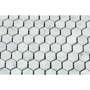 Carrara White Italian (Bianco Carrara) Marble 1 inch Hexagon Mosaic Tile, Honed - Tilefornia