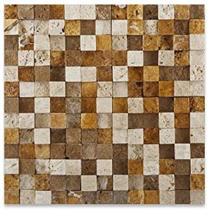 Mixed Travertine 1 X 1 Mosaic Tile, HI-LOW Split-Faced - 6" X 6" Sample - Tilefornia