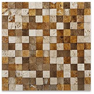 Mixed Travertine 1 X 1 Mosaic Tile, HI-LOW Split-Faced - Box of 50 sq. ft. - Tilefornia