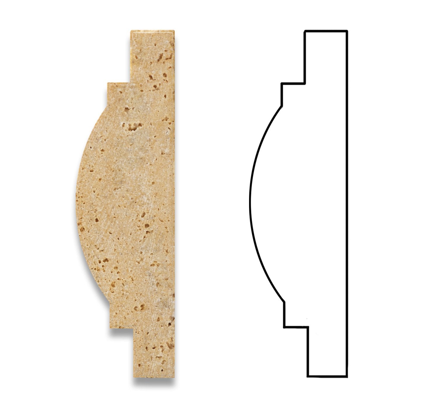 Gold (Yellow) Travertine 3 X 12 Arch / Baldwin Trim Molding, Honed - 4" Sample - Tilefornia