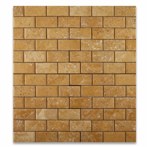 Gold / Yellow Travertine 2 X 4 Beveled Brick Mosaic Tile - Box of 5 sq. ft. - Tilefornia