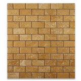 Gold / Yellow Travertine 2 X 4 Beveled Brick Mosaic Tile - 6" X 6" Sample - Tilefornia