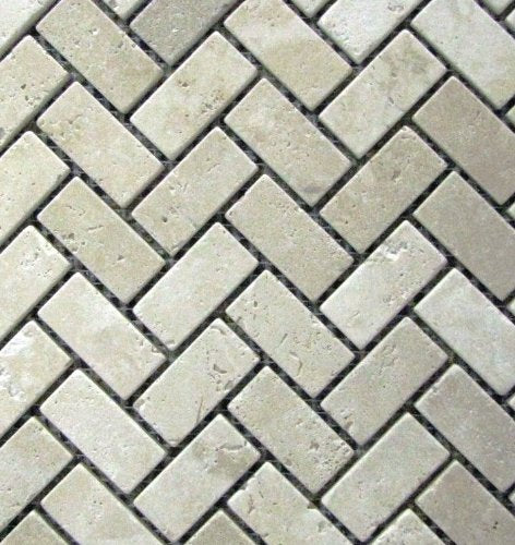 Herringbone 1x2 TUMBLE Classic Beige Travertine For Kitchen Bathroom Backsplash, Shower Walls & Flooring - Tilefornia