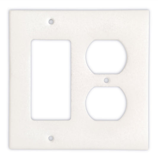 Greek Thassos White Marble Switch Plate Cover, Polished-ROCKER DUPLEX - Tilefornia