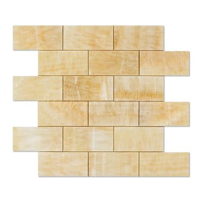 Honey Onyx Brick Mosaic Tile 2x4, Polished