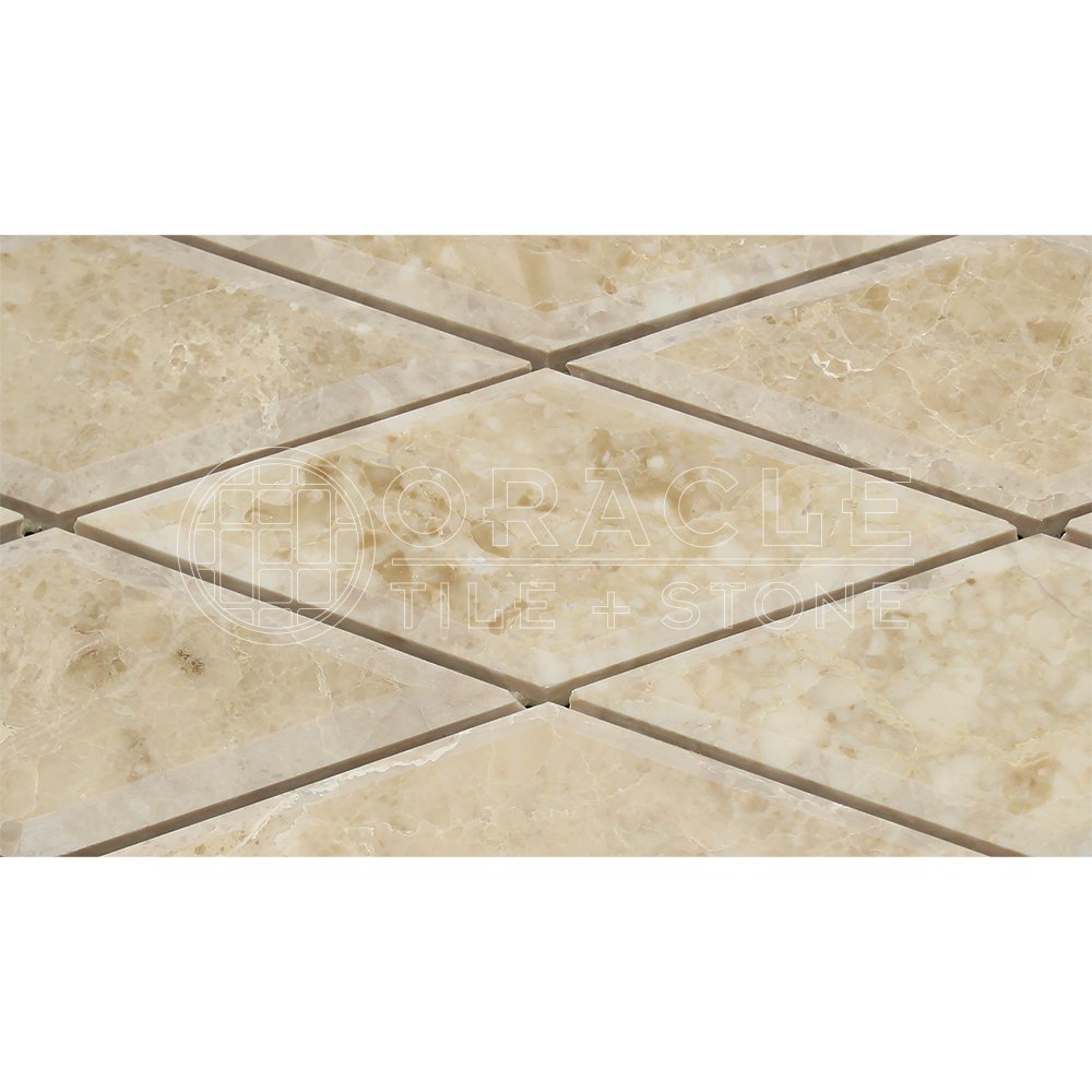 Cappuccino Marble 3 X 6 Diamond (Rhomboid) Mosaic Tile, Polished and Deep Beveled - Tilefornia