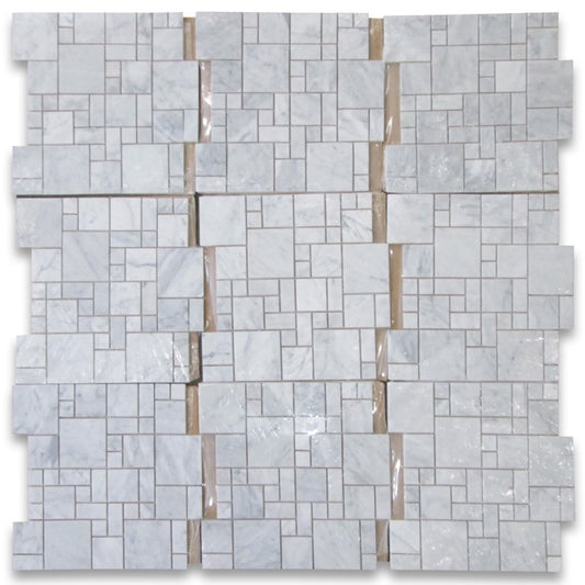 Carrara White Italian Carrera Marble Mini Versailles Pattern Mosaic Tiles Polished - Tilefornia
