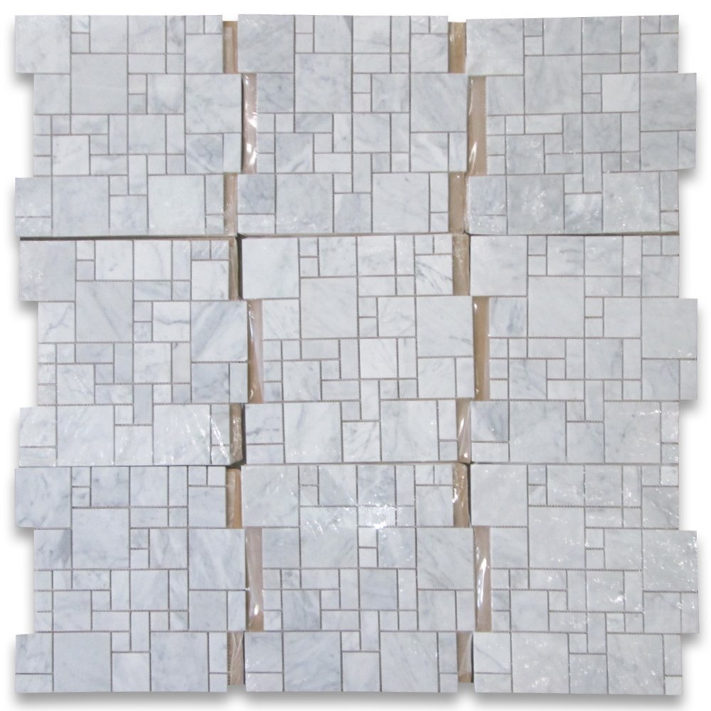 Carrara White Italian (Bianco Carrara) Marble Mini-Versailles Pattern Mosaic Tile, Polished - Tilefornia