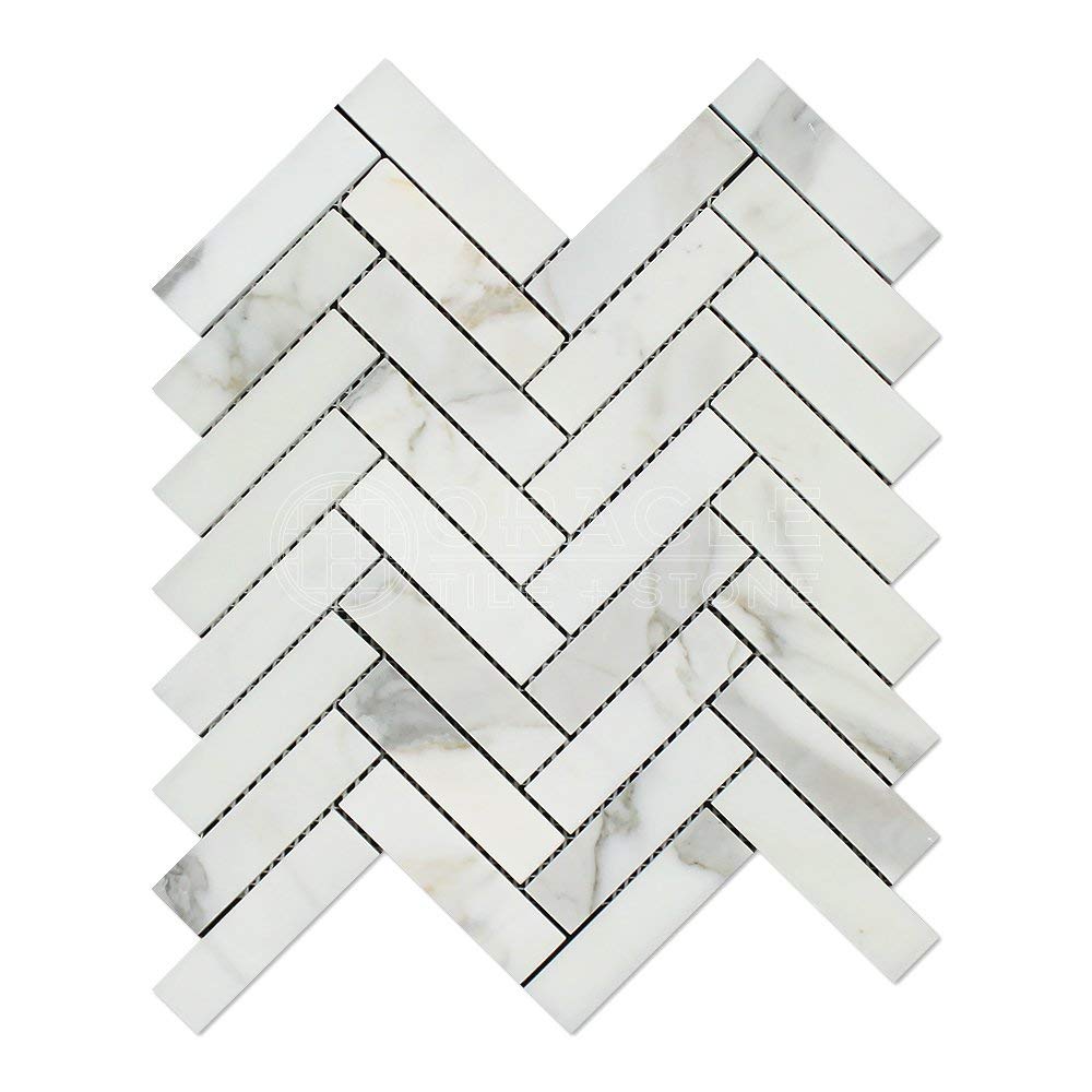 Calacatta Gold (Italian Calcutta) Marble 1 X 4 Herringbone Mosaic Tile, Polished - Tilefornia