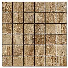 Noce Vein-Cut Travertine 2 X 2 Mosaic Tile, Brushed & Unfilled (LOT of 5 SHEETS) - Tilefornia