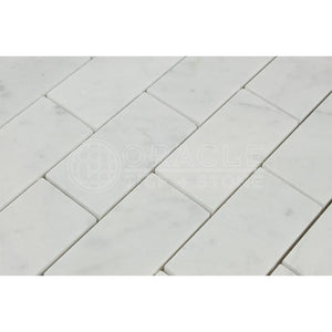Carrara White Italian (Bianco Carrara) Marble 2 X 4 Brick Mosaic Tile, Honed - Tilefornia
