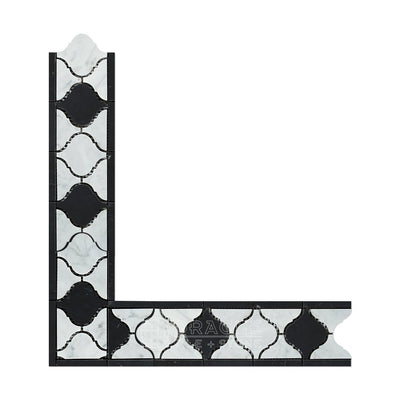 White Carrara Marble Lantern Border Corner with Black Marble, Honed