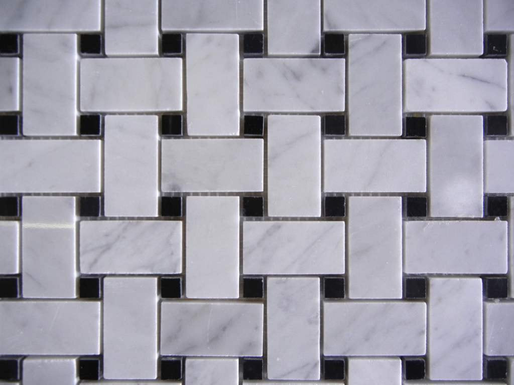Carrara white basket weave mosaic 1x2 Polished - 10 Sheets - Tilefornia