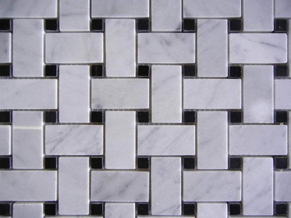 Carrara white basket weave mosaic 1x2 Polished - 10 Sheets - Tilefornia