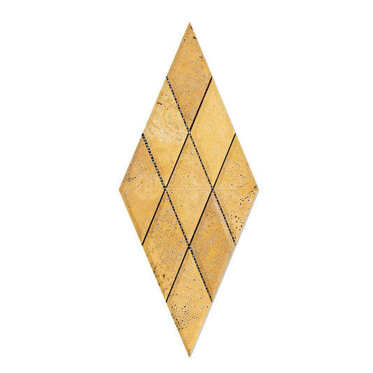 Gold (Yellow) Travertine 3 X 6 Diamond (Rhomboid) Mosaic Tile, Honed and Deep Beveled - Tilefornia
