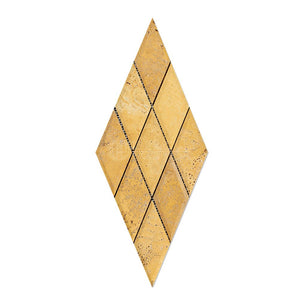 Gold (Yellow) Travertine 3 X 6 Diamond (Rhomboid) Mosaic Tile, Honed and Deep Beveled - Tilefornia
