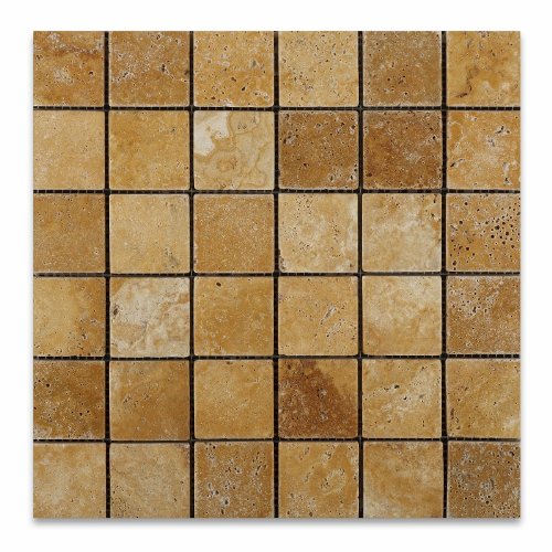 Gold / Yellow Travertine 2 X 2 Tumbled Mosaic Tile - 6" X 6" Sample - Tilefornia