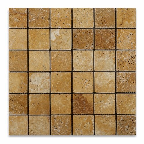 Gold / Yellow Travertine 2 X 2 Tumbled Mosaic Tilee - Box of 5 sq. ft. - Tilefornia