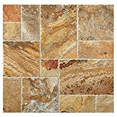Scabos Travertine Roman / MIDI Versailles Pattern Tiles, Unfilled / Brushed & Chiseled (Small Sample) - Tilefornia