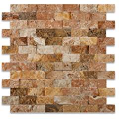 Scabos 1 X 2 Split-Faced Travertine Brick Mosaic Tile - Box of 5 sq. ft. - Tilefornia