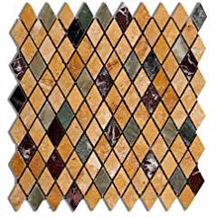 Multi-color Marble & Travertine Modena Harlequin (Diamond / Rhomboid) Polished Mosaic Tile - Box of 5 Sheets - Tilefornia