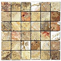 Scabos 2 X 2 Tumbled Travertine Mosaic Tile - 6 X 6 Sample - Tilefornia