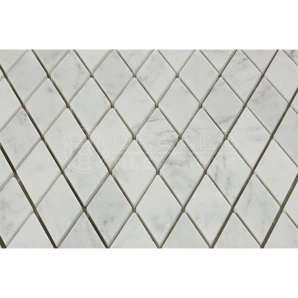 Carrara White Italian (Bianco Carrara) Marble Diamond - Rhomboid Mosaic Tile, Honed - Tilefornia