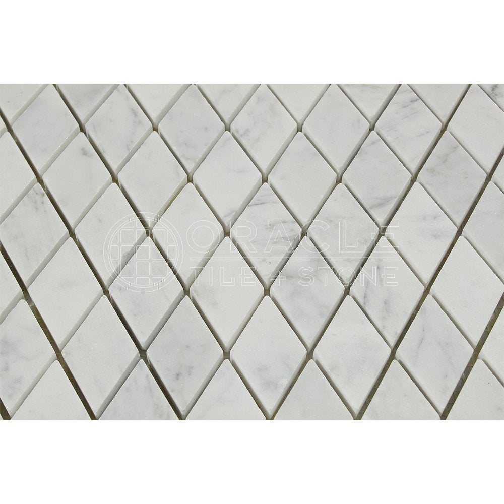 Carrara White Italian (Bianco Carrara) Marble Diamond - Rhomboid Mosaic Tile, Polished - Tilefornia
