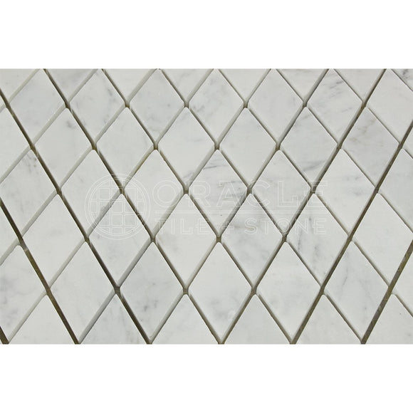 Carrara White Italian (Bianco Carrara) Marble Diamond - Rhomboid Mosaic Tile, Polished - Tilefornia