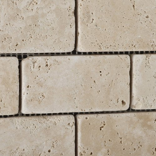 Ivory Travertine 2 X 4 Tumbled Brick Mosaic Tile - 1 Full Sheet - Tilefornia
