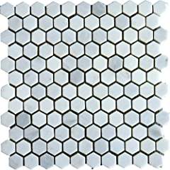 Montego Sela 1" Hexagon Arabescato Carara Marble Honed Mosaic Tile - Tilefornia