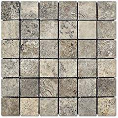 Silver Travertine 2 X 2 Mosaic Tile, Tumbled (6