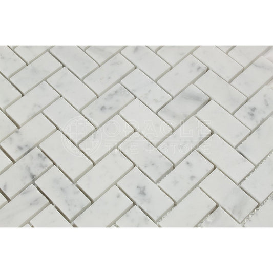 Tilefornia Carrara White Italian (Bianco Carrara) Marble 1 X 2 Herringbone Mosaic Tile, Honed - Tilefornia