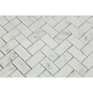 Tilefornia Carrara White Italian (Bianco Carrara) Marble 1 X 2 Herringbone Mosaic Tile, Honed - Tilefornia