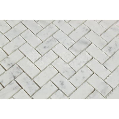 White Carrara Marble Herringbone Mosaic Tile 1x2, Polished