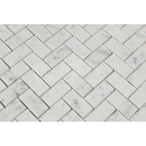 Tilefornia Carrara White Italian (Bianco Carrara) Marble 1 X 2 Herringbone Mosaic Tile, Polished - Tilefornia