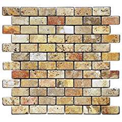 Scabos 1 X 2 Tumbled Travertine Brick Mosaic Tile (6 X 6 Sample) - Tilefornia