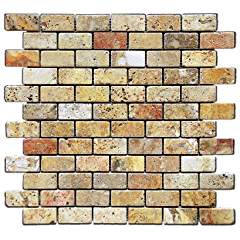 Scabos 1 X 2 Tumbled Travertine Brick Mosaic Tile - 6 X 6 Sample Piece - Tilefornia