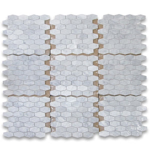 Carrara White Italian Carrera Marble Elongated Hexagon Mosaic Tile 1-1/4x3 Honed - Tilefornia
