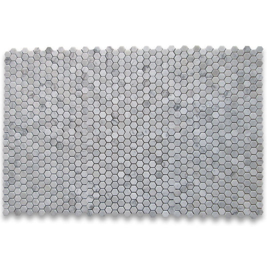 BIANCO WHITE CARRARA MARBLE HEXAGON 1" POLISHED MOSAIC TILE - Tilefornia