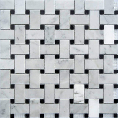 White Marble Basketweave Mosaic Tile 1x2, Honed