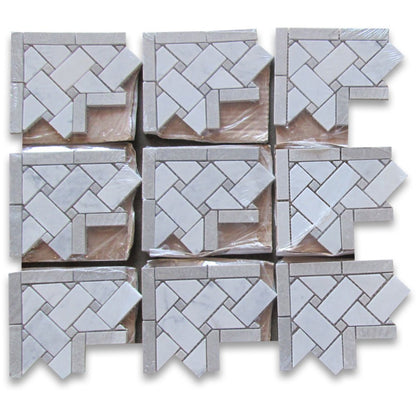 Carrara White Italian Carrera Marble Basketweave Mosaic Tile Gray Dots 1 x 2 Honed - Tilefornia