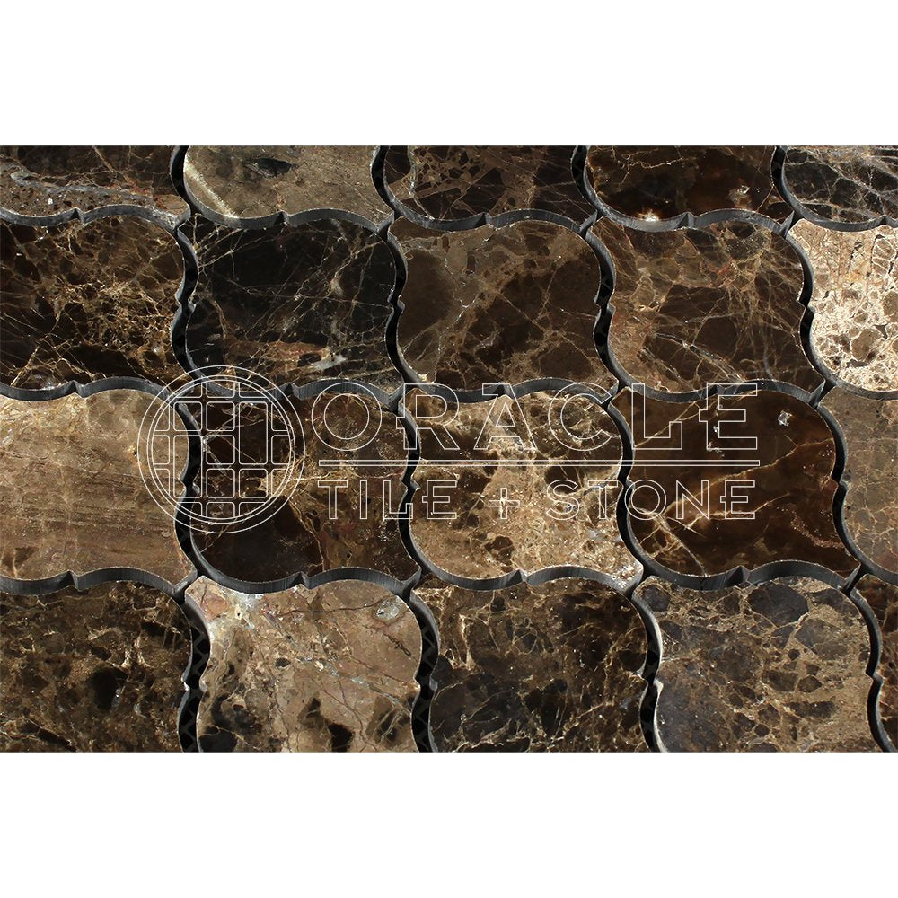 Emperador Dark Spanish Marble Lantern Arabesque Mosaic Tile, Polished - Tilefornia